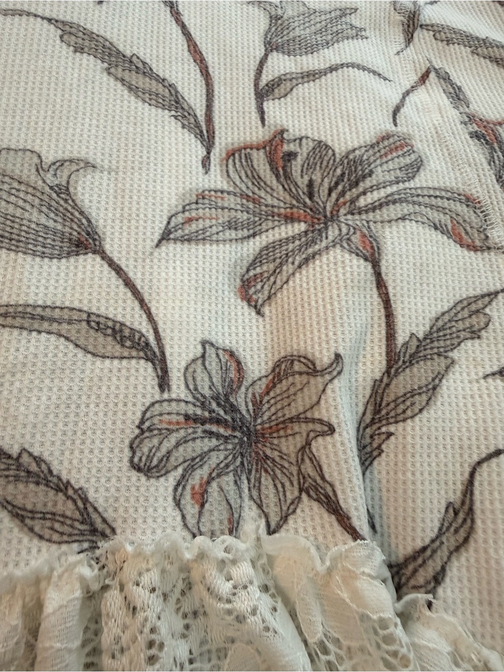 Cato Cream Tank Top with Gray and Light Pink Floral Print lace hem - Picture 3 of 4